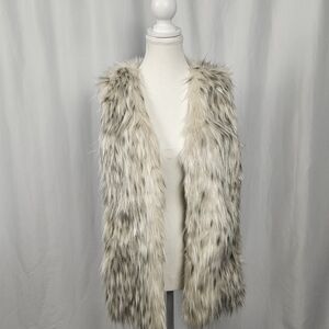 Yaira Cream and Gray Faux Fur Vest Size S